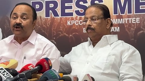 കെ സുധാകരനും വി ഡി സതീശനും എറണാകുളത്ത് മാധ്യമങ്ങളെ കാണുന്നു