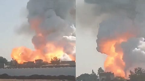 പടക്കനിര്മ്മാണശാലയില് ഉണ്ടായ സ്ഫോടനത്തിന്റെ ദൃശ്യം