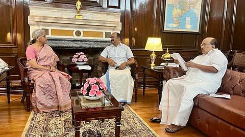 കേന്ദ്രമന്ത്രി നിർമ്മല സീതാരാമനുംമായി മന്ത്രി കെ എൻ ബാലഗോപാൽ കൂടിക്കാഴ്ച നടത്തിയപ്പോൾ