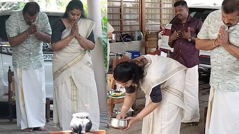 സുരേഷ് ഗോപിയും ഭാര്യ രാധികയും പൊങ്കാലയര്പ്പിക്കുന്നു