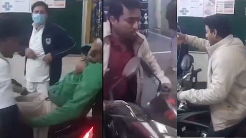 മുത്തച്ഛനെ യുവാവ് ആശുപത്രിയില് എത്തിക്കുന്നു