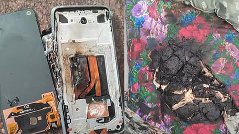 പൊട്ടിത്തെറിച്ച ഫോണും തീപിടിച്ച കിടക്കയും