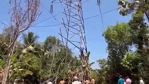 വിദ്യാർഥിയെ താഴെയിറക്കാൻ ശ്രമിക്കുന്ന ഫയർഫോഴ്സ് ഉദ്യോഗസ്ഥർ