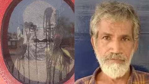 കോടിയേരിയുടെ ഫോട്ടോ വികൃതമാക്കിയ നിലയിൽ, അറസ്റ്റിലായ ഷാജി