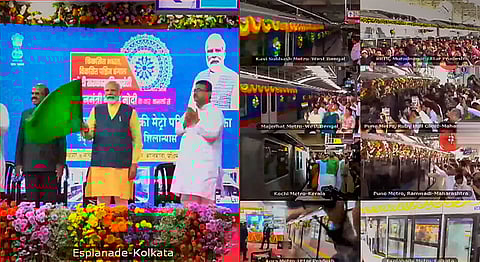 കൊച്ചി മെട്രോ അടക്കം വിവിധ സർവീസുകളുടെ ഫ്ലാഗ് ഓഫ് കർമ്മം നിർവഹിക്കുന്ന മോദി