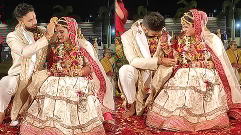 വരന്റെ നെറ്റില് സിന്ദൂരം ചാര്ത്തി വധു