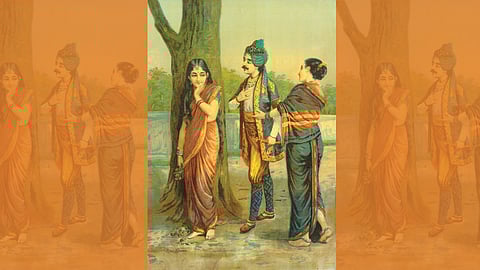 മദാലസ ഋതധ്വജനെ കാണുന്ന രംഗം- രാജാ രവിവര്മ്മയുടെ ഭാവനയില്