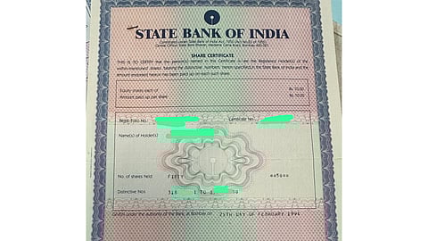 1994ലെ എസ്ബിഐ ഷെയര് സര്ട്ടിഫിക്കറ്റ്