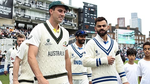 Pat Cummins and Virat Kohli in test cricket jersey