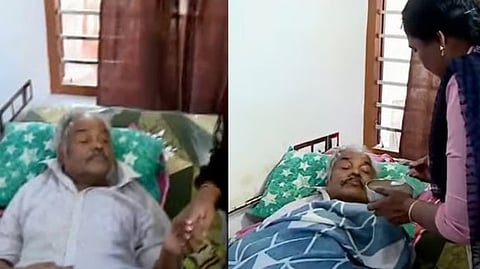 മകൻ ഉപേക്ഷിച്ച് പോയ അച്ഛനെ പാലിയേറ്റീവ് കെയർ ജീവനക്കാർ പരിചരിക്കുന്ന ദൃശ്യം