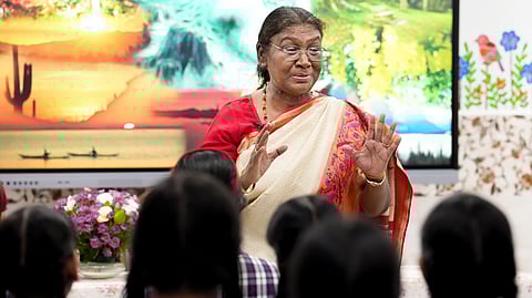 President Droupadi Murmu interacts with Class 9 students of Dr Rajendra Prasad Kendriya Vidyalaya