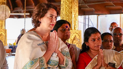 Congress leader Priyanka Gandhi Vadra offers prayers at the Thirunelli Templ