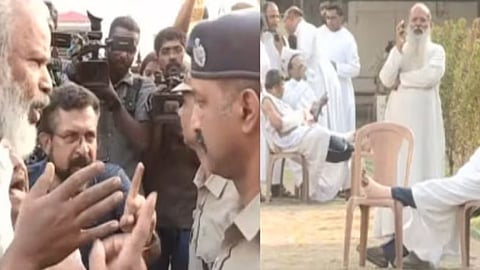 പൊലീസുമായുള്ള തര്ക്കം, പ്രതിഷേധിക്കുന്ന വൈദികര്