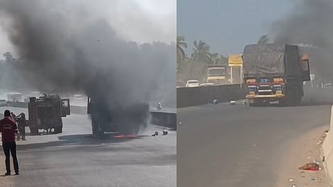 കണ്ണൂരില് ഓടിക്കൊണ്ടിരിക്കുന്ന ലോറിക്ക് തീ പിടിച്ചു-വിഡിയോ