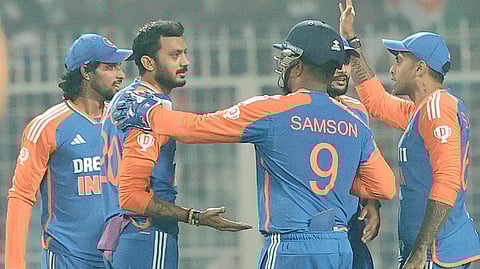 Axar Patel joins the wicket-taking party