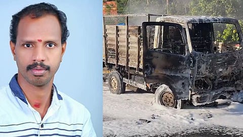 lorry carrying chemicals hit a bike and caught fire; a young man died in Chalakudy