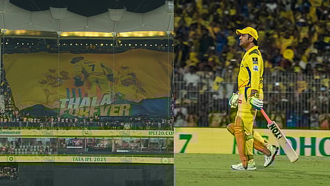 Fans with a huge tifo named Dhoni, Dhoni comes out to bat