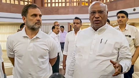 Congress President Mallikarjun Kharge , Lok Sabha and party leader Rahul Gandhi