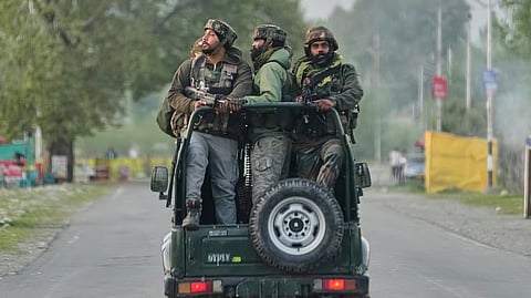 Indian Army soldiers patrol in Pahalgam