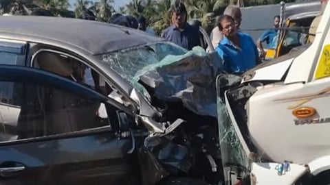 Car and traveler van collide