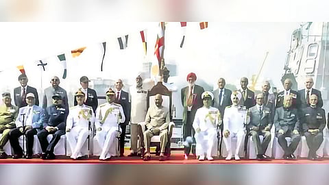 The Navy veterans of 1971 Indo-Pakistan war who took part in Operation Trident with former President Ramnath Kovind. Commodore A D Rao standing fourth from right