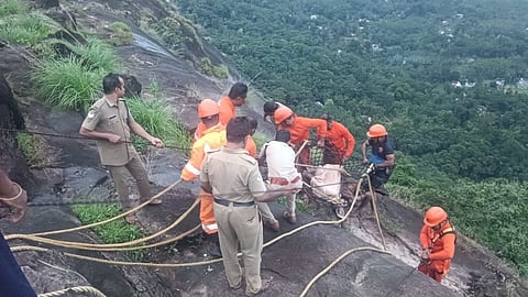 Firefighters rescue youth who fell into a cliff at Kottapara View Point
