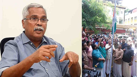 bharat-mata-controversy cpi protest hosting national flag