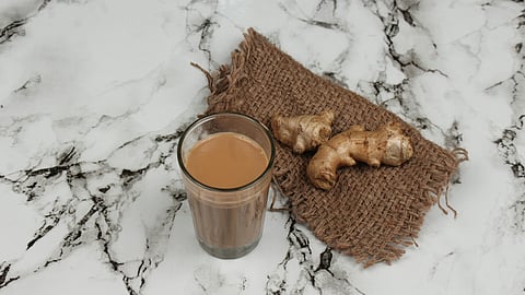 Masala Chai with Ginger on Marble Surface