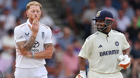 Rishabh Pant watches as England captain Ben Stokes reacts