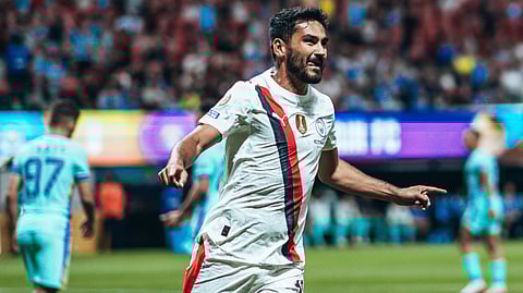 Manchester City's Ilkay Gundogan celebrates after scoring a double