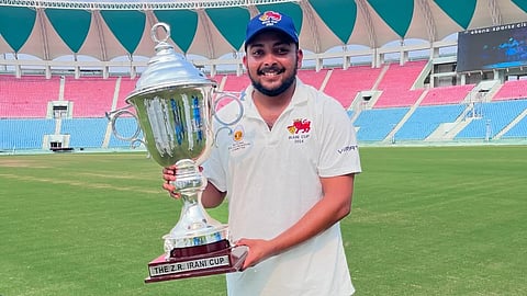 Prithvi Shaw with the Irani Trophy in Mumbai jersey