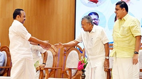 Leader of the opposition VD Satheesan greets Chief Minister Pinarayi Vijayan and speaker AN Shamseer