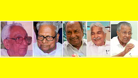 Karunakaran, Achuthanandan, Antony, Oommen Chandy, and Pinarayi Vijayan.