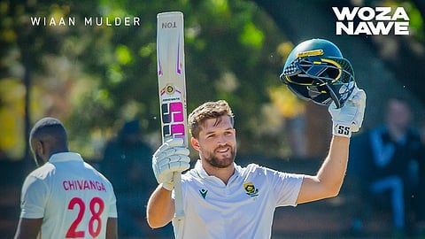 Wiaan Mulder celebrates his triple century