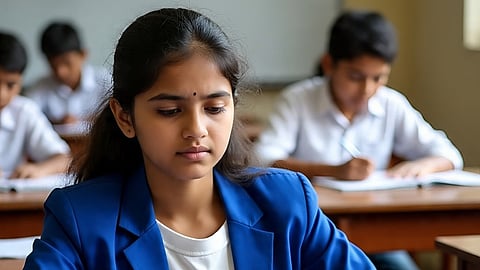 student writing exam