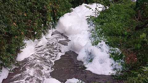 foam in canal water Iritty Ulikkal in Kannur