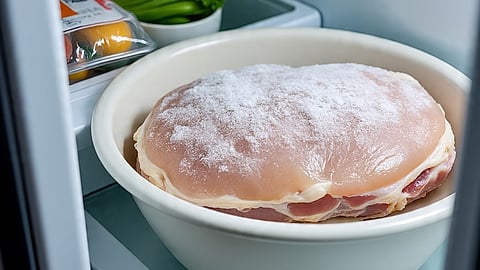 meat in a frozen form in fridge