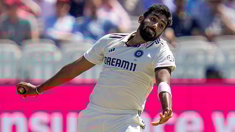 Jasprit Bumrah bowls a delivery on the third test cricket match between India and England