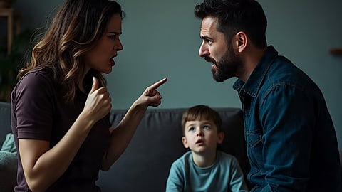 parents fighting and child watching