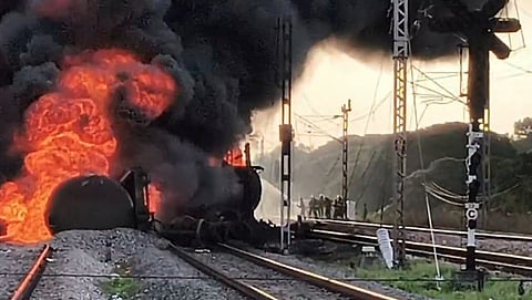 goods train carrying diesel caught fire near Thiruvallur tamilnadu