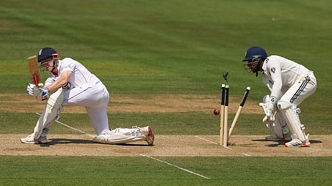 When Brook was clean bowled by Akash Deep