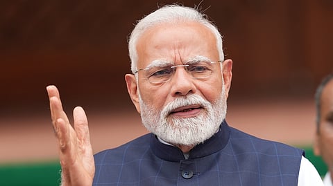 Prime Minister Narendra Modi addresses the media on the first day of the Monsoon session of Parliament