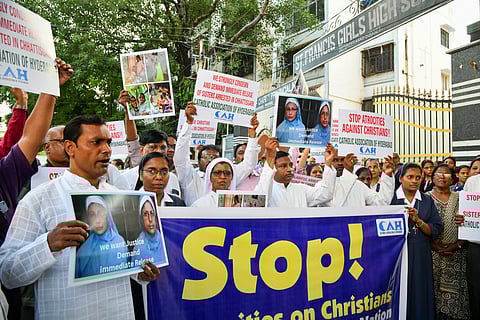 kerala nuns arrest: protest ralley in hyderabad