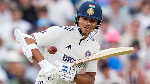 Yashasvi Jaiswal plays a shot during the third day of the fifth Test
