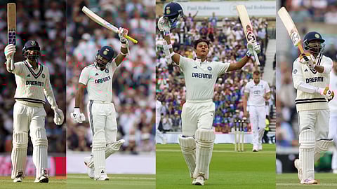 Washington Sundar, Akash Deep, Yashasvi Jaiswal and Ravindra Jadeja celebrate