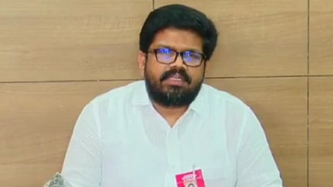 CPM Kannur District Secretary KK Ragesh speaks at a press conference