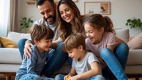 Parents with children playing