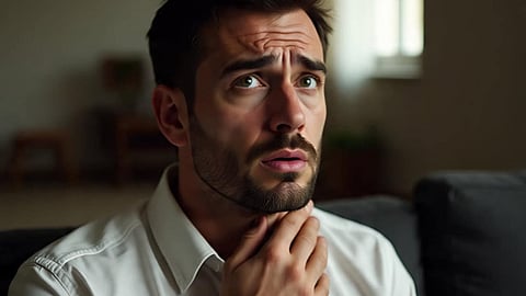 man with throat pain