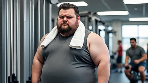 obese man at gym for workou