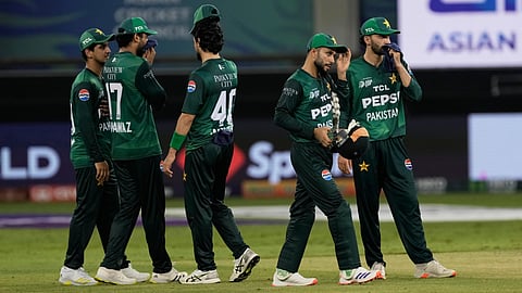 Pakistan players react after their loss in the Asia Cup cricket match against India